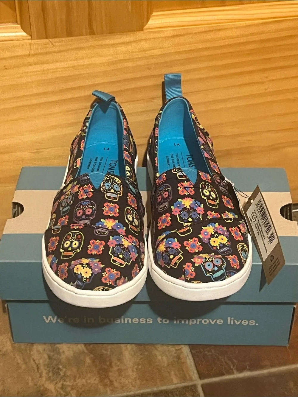Toms Kids Slip-On Sugar Skull Sneakers in Black with Multicolor Accents